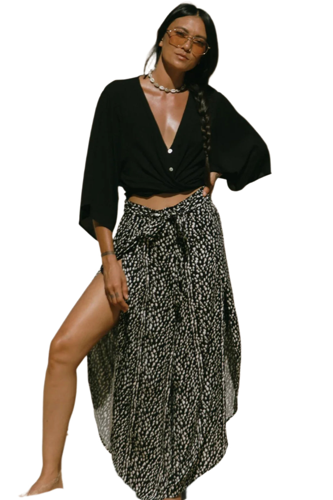 Printed Cover-Up Pants With Sash