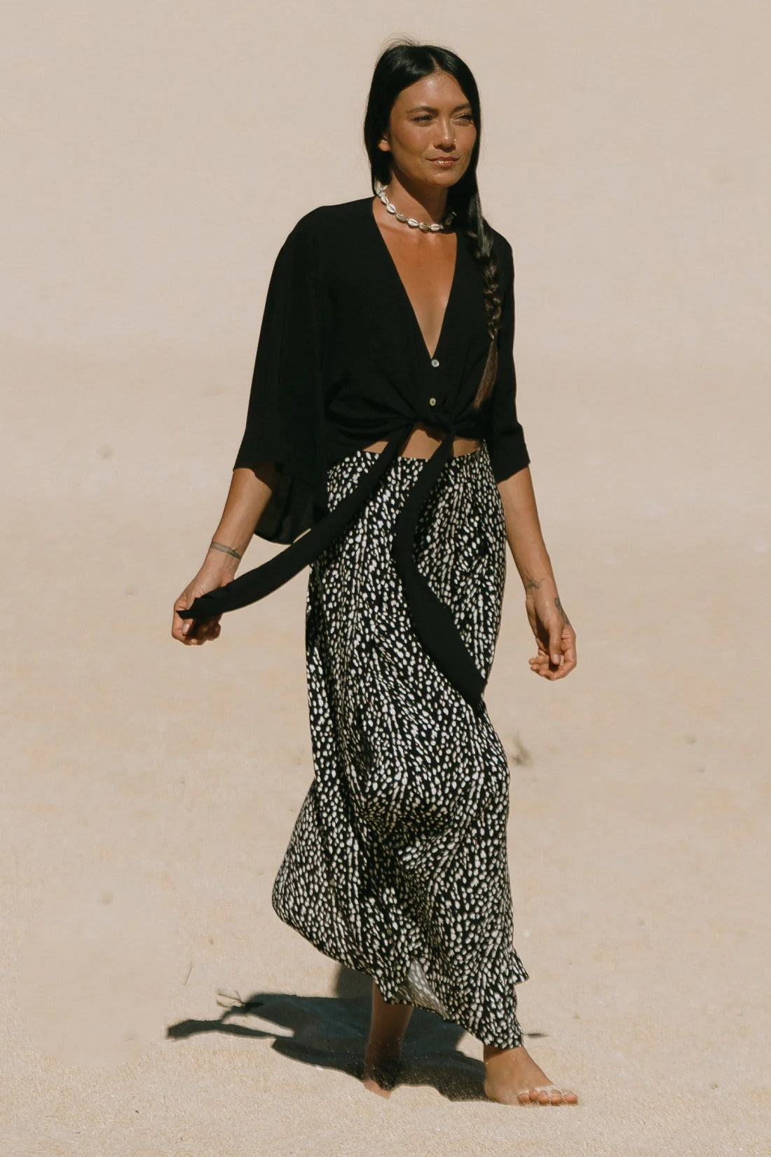 Printed Cover-Up Pants With Sash