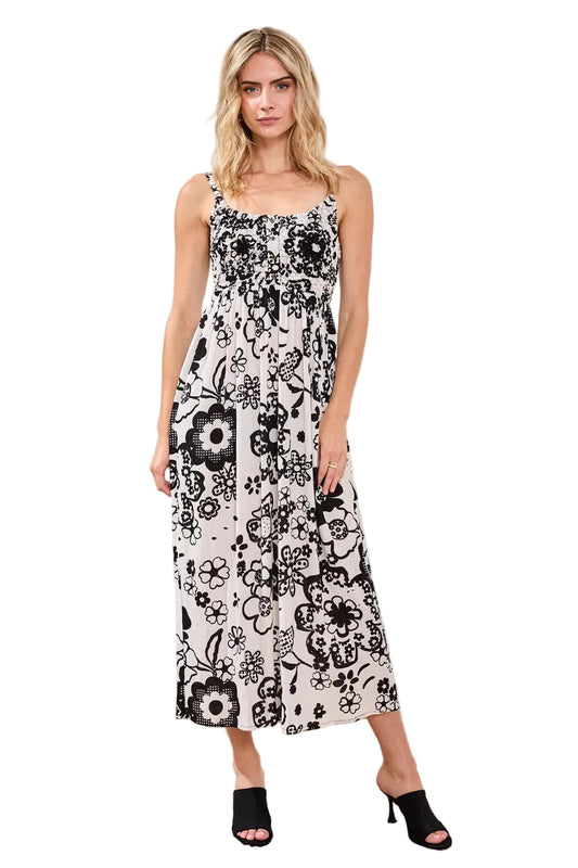 Crinkled Smocked-Bust Maxi Dress With Straps