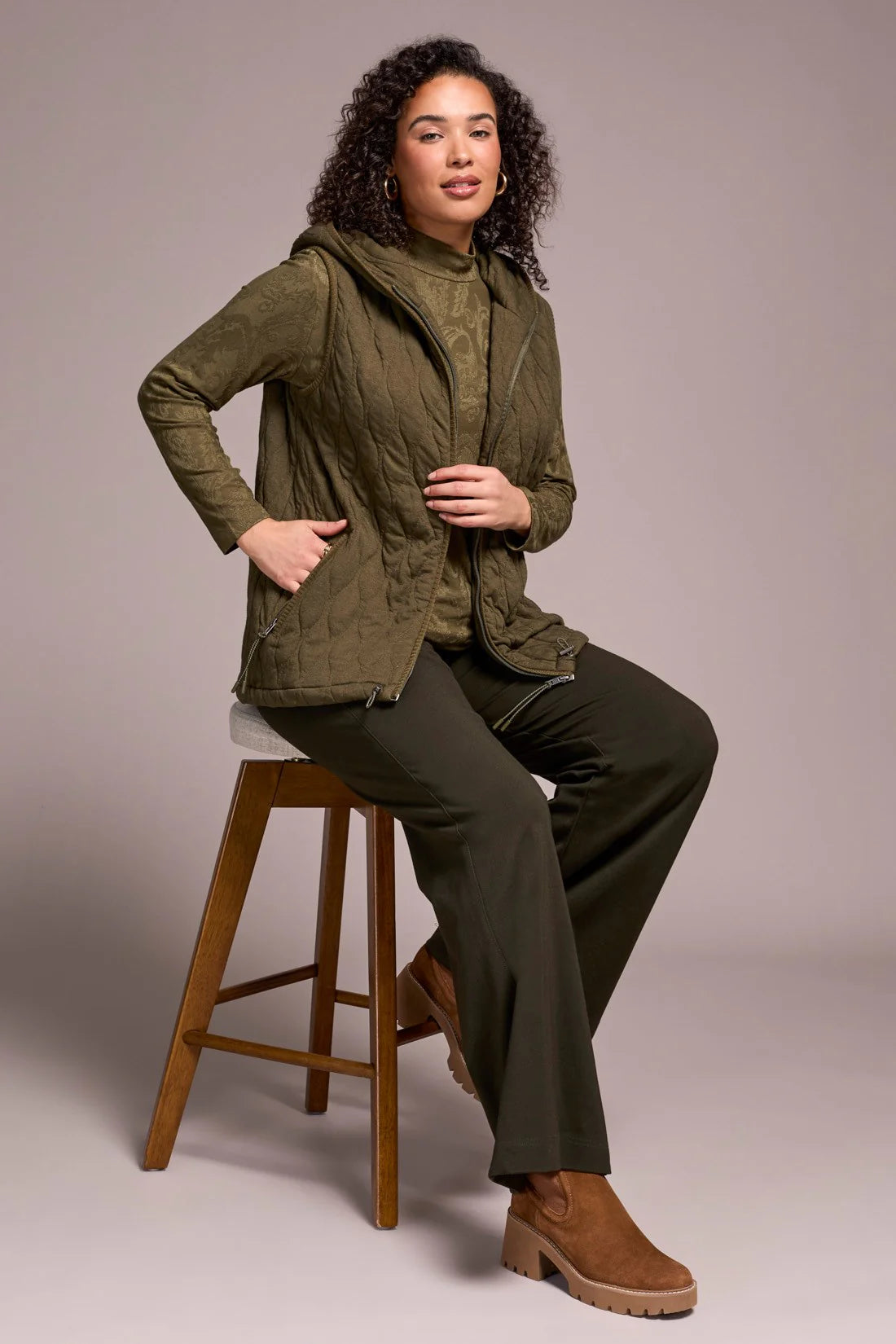 Quilted Cotton Long Hooded Vest