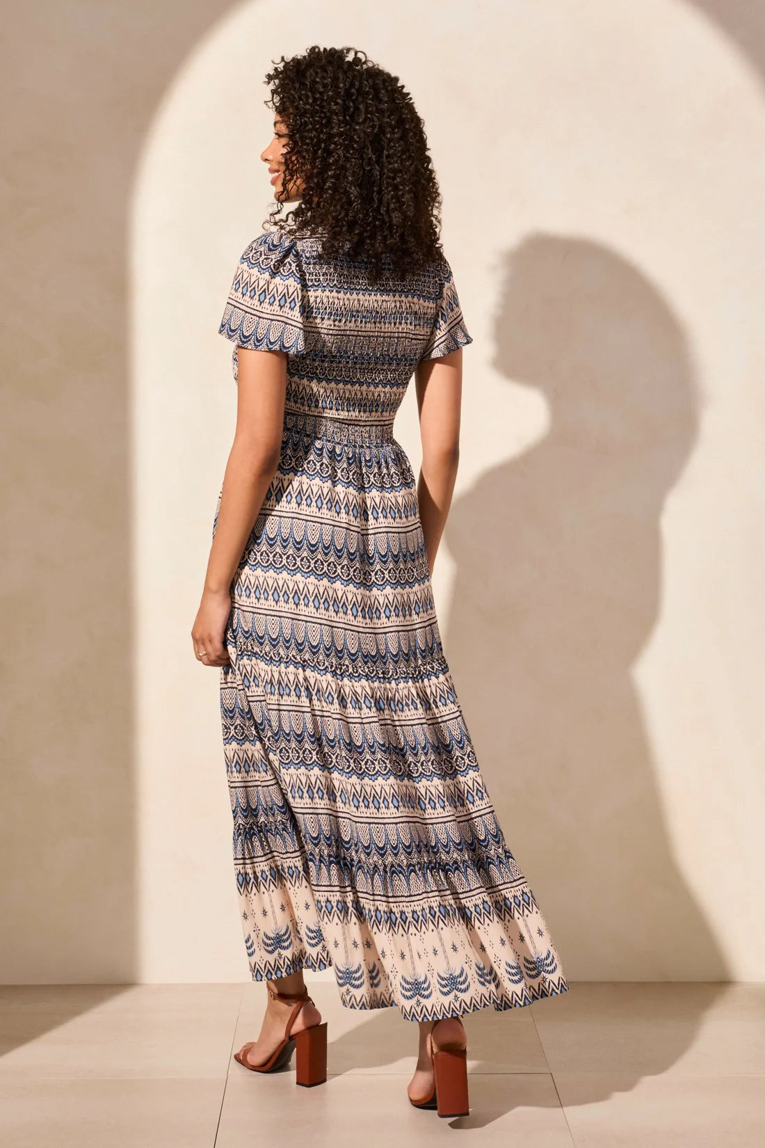 Ruched-Top Short Sleeve Maxi Dress