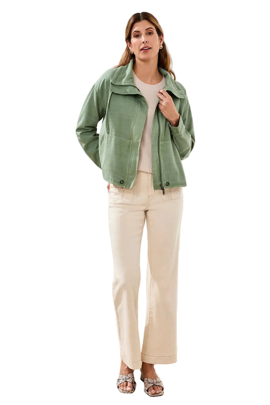 Slub Twill Front Button Jacket With Drawcord Collar