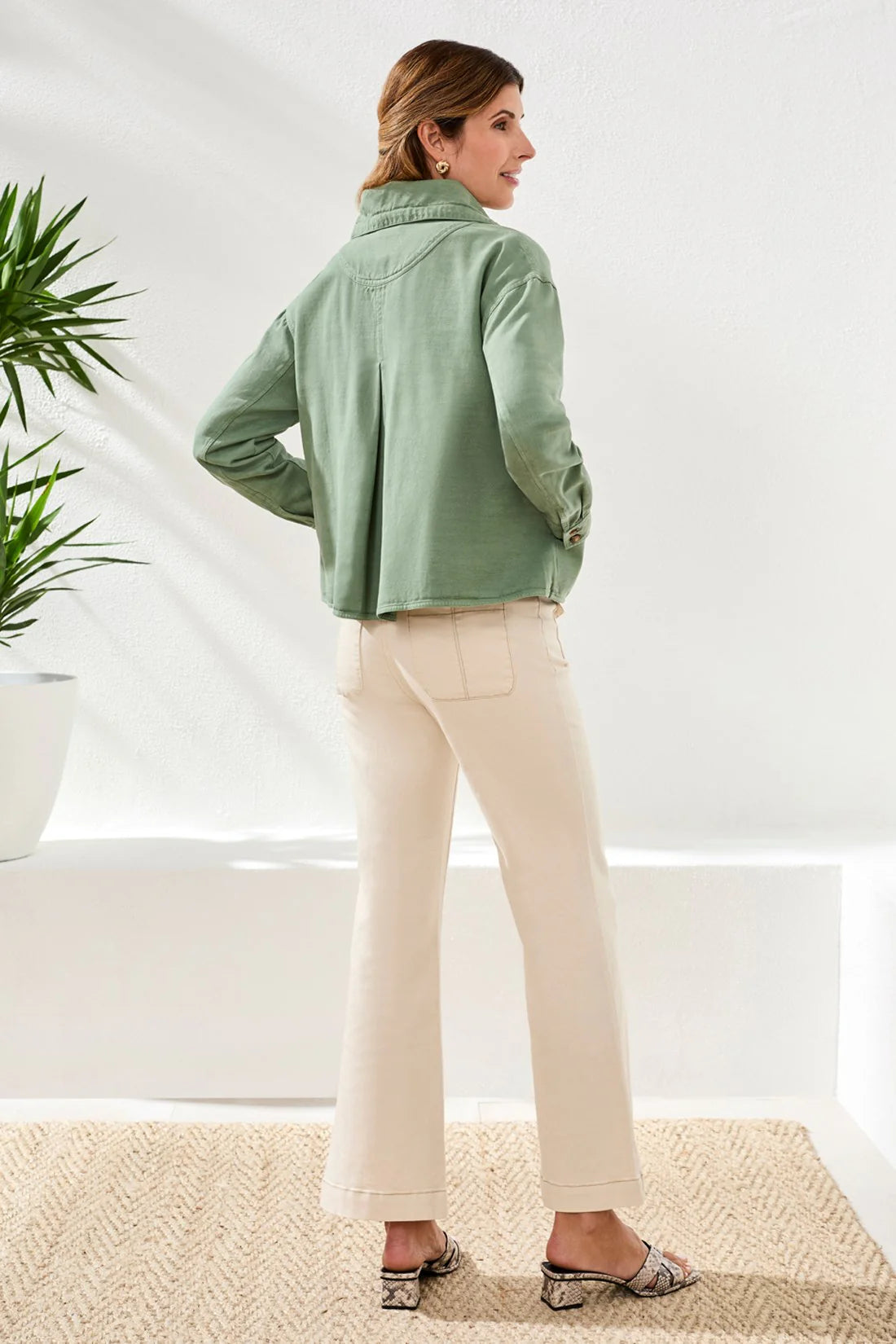 Slub Twill Front Button Jacket With Drawcord Collar