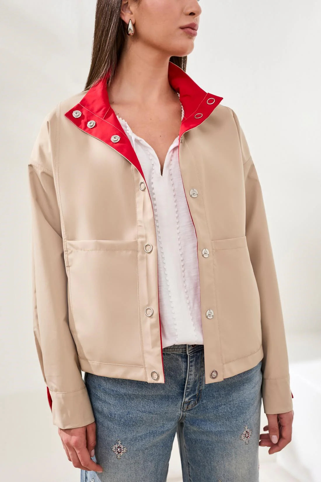 Reversible Snap Front High Collar Resort Jacket
