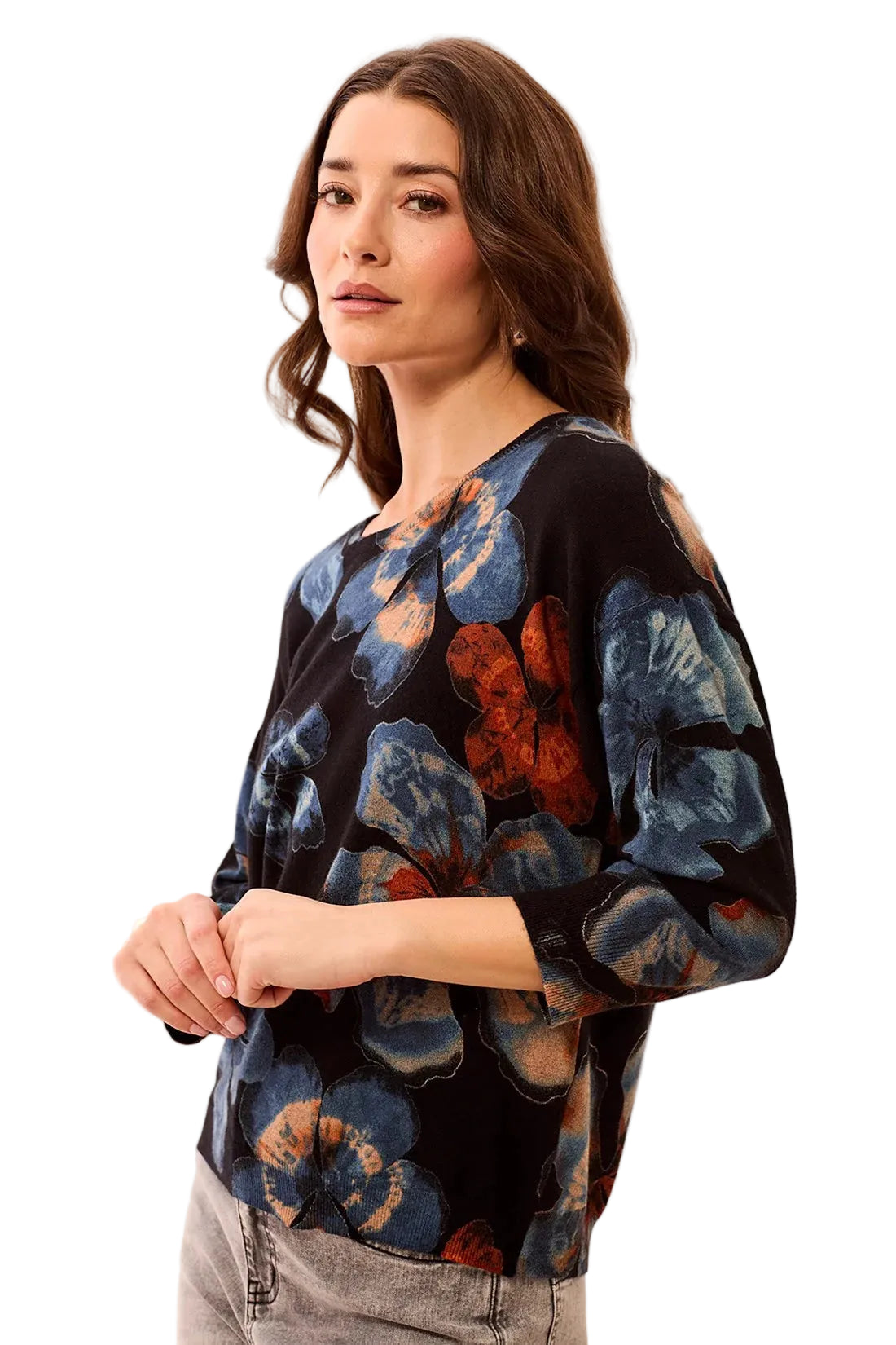 Soft Yarn 3/4" Sleeve Crewneck Sweater