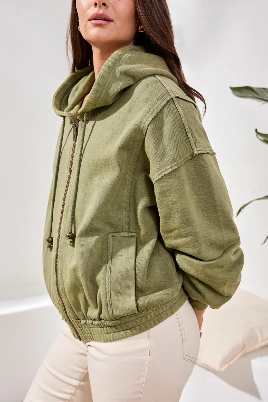 Special Wash Drop Shoulder Zip Up Hoddie