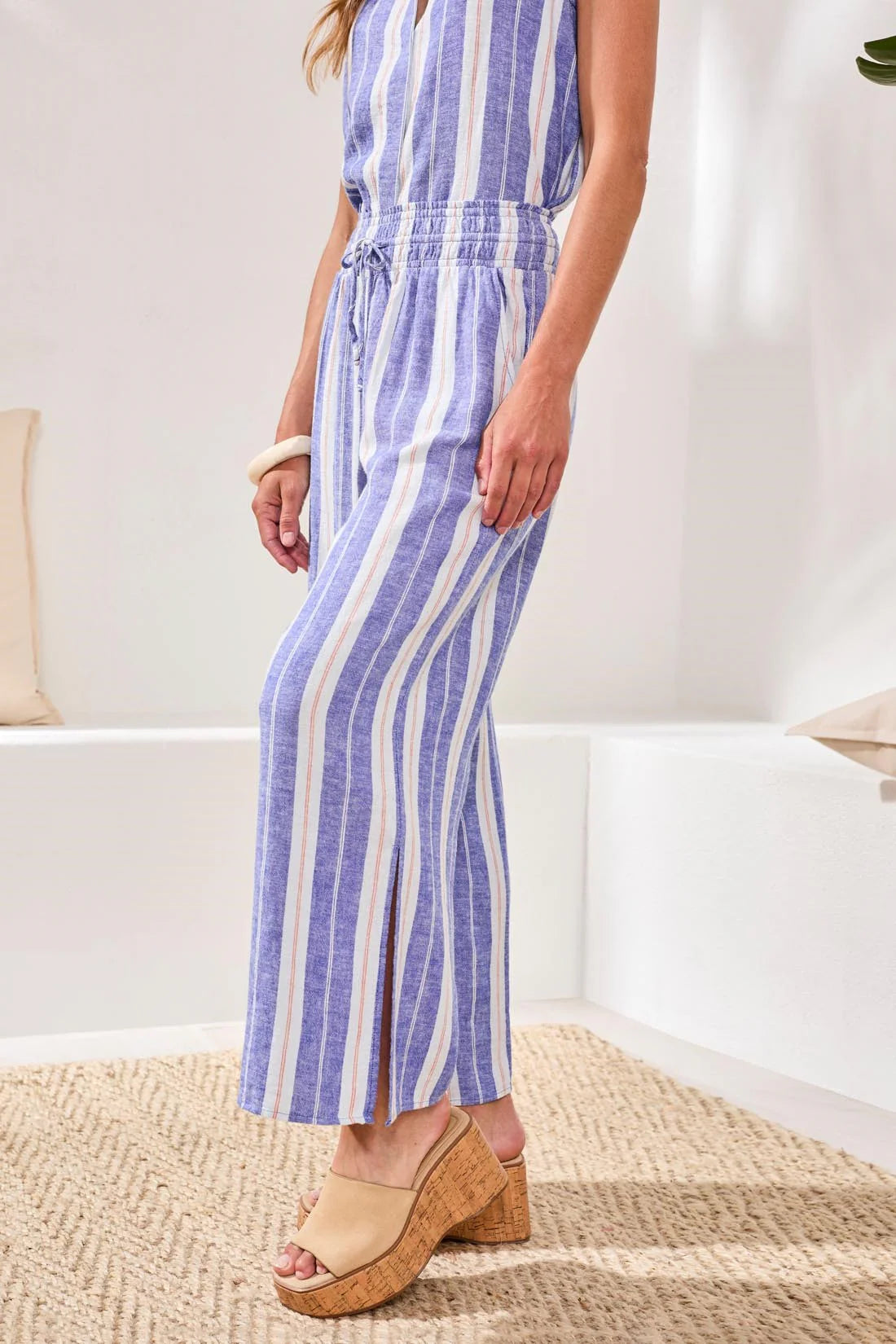 Flowy Linen Wide Leg Pants with Elastic Waist