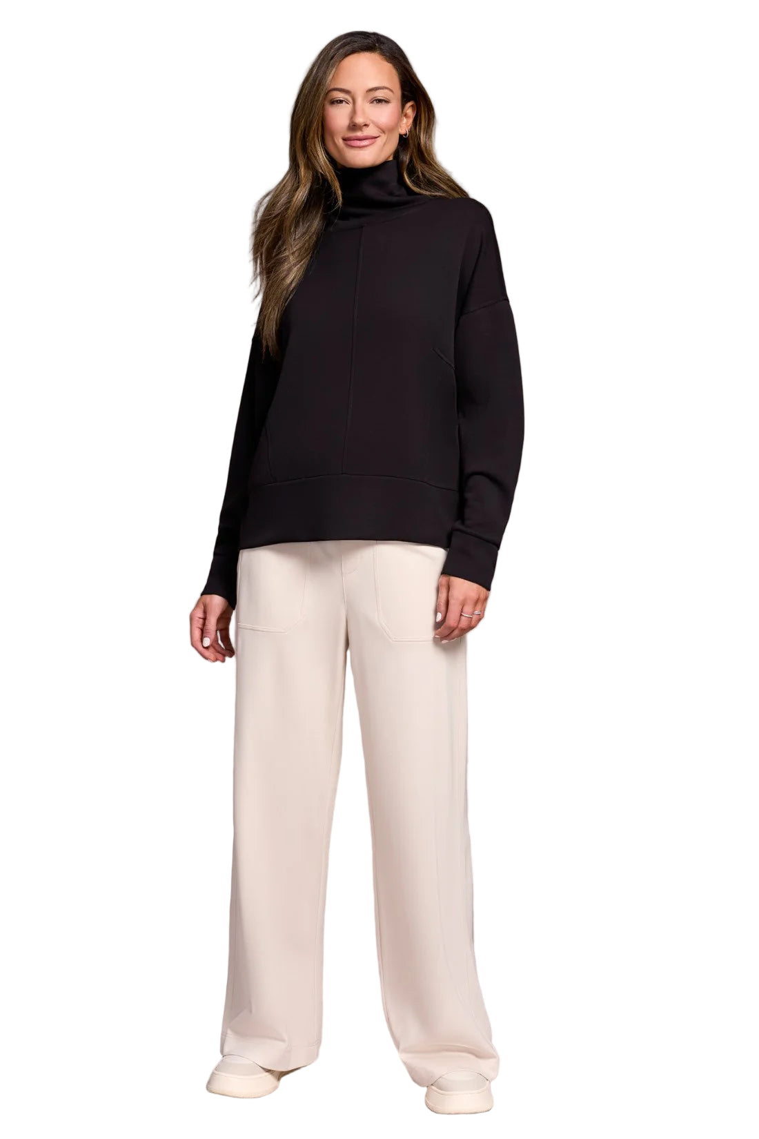 Techno Lux Drop Shoulder Funnel Neck Knit Top