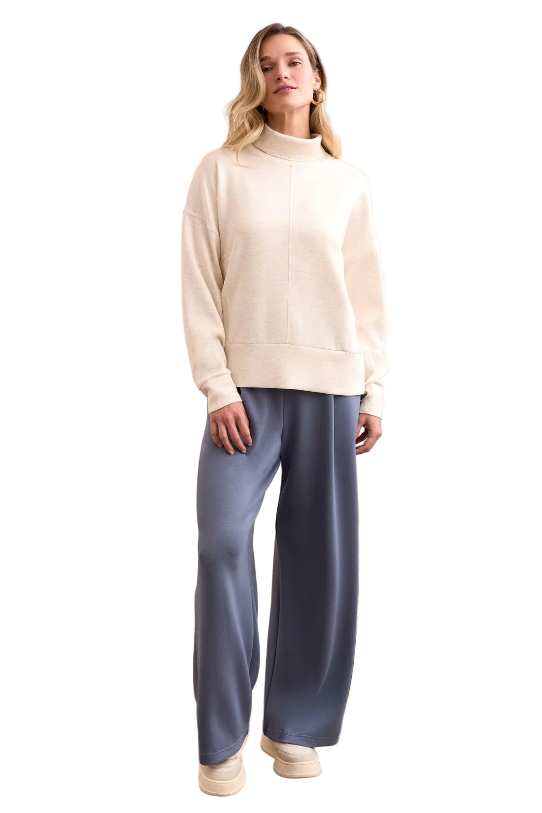 Techno Lux Drop Shoulder Funnel Neck Knit Top