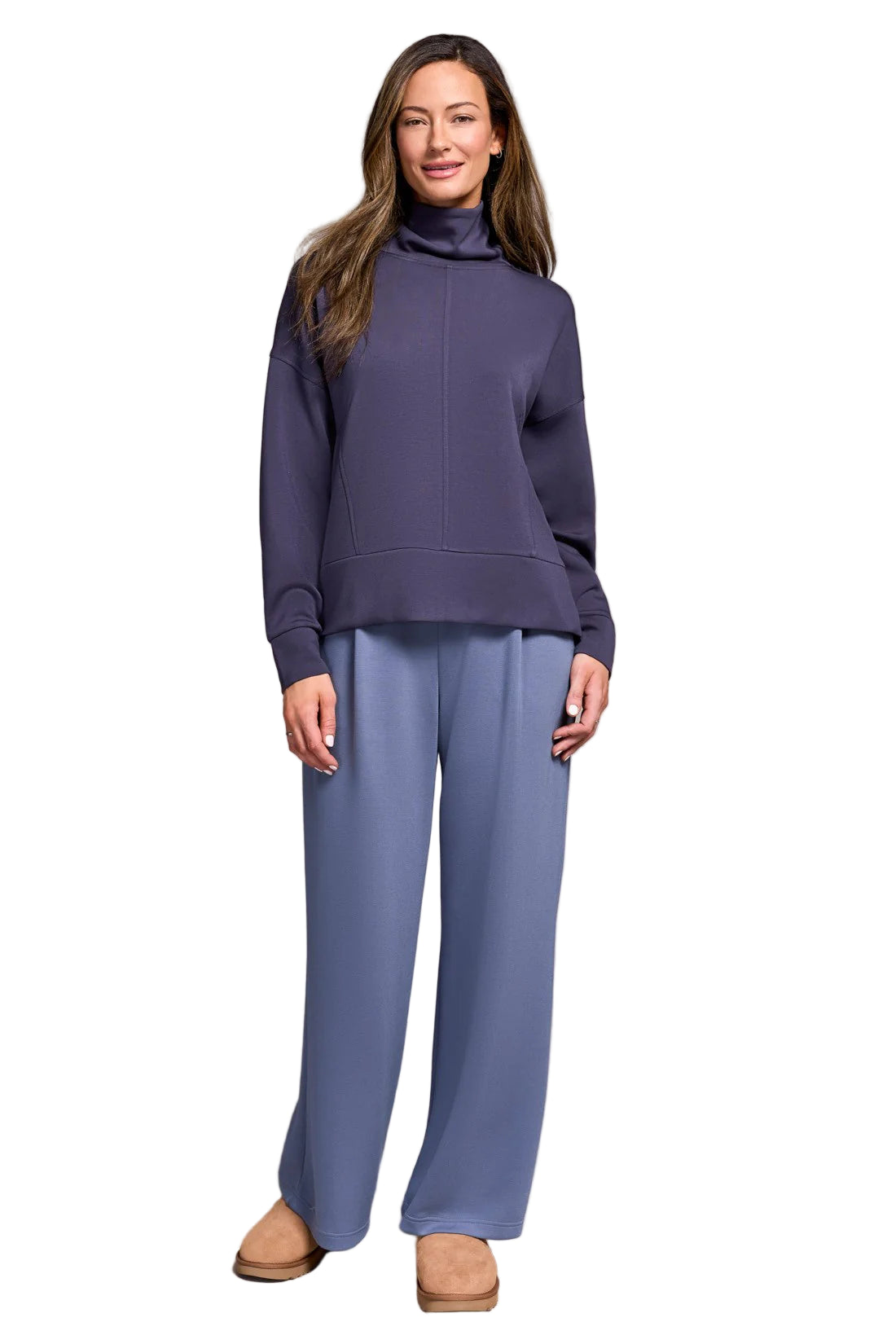 Techno Lux Drop Shoulder Funnel Neck Knit Top