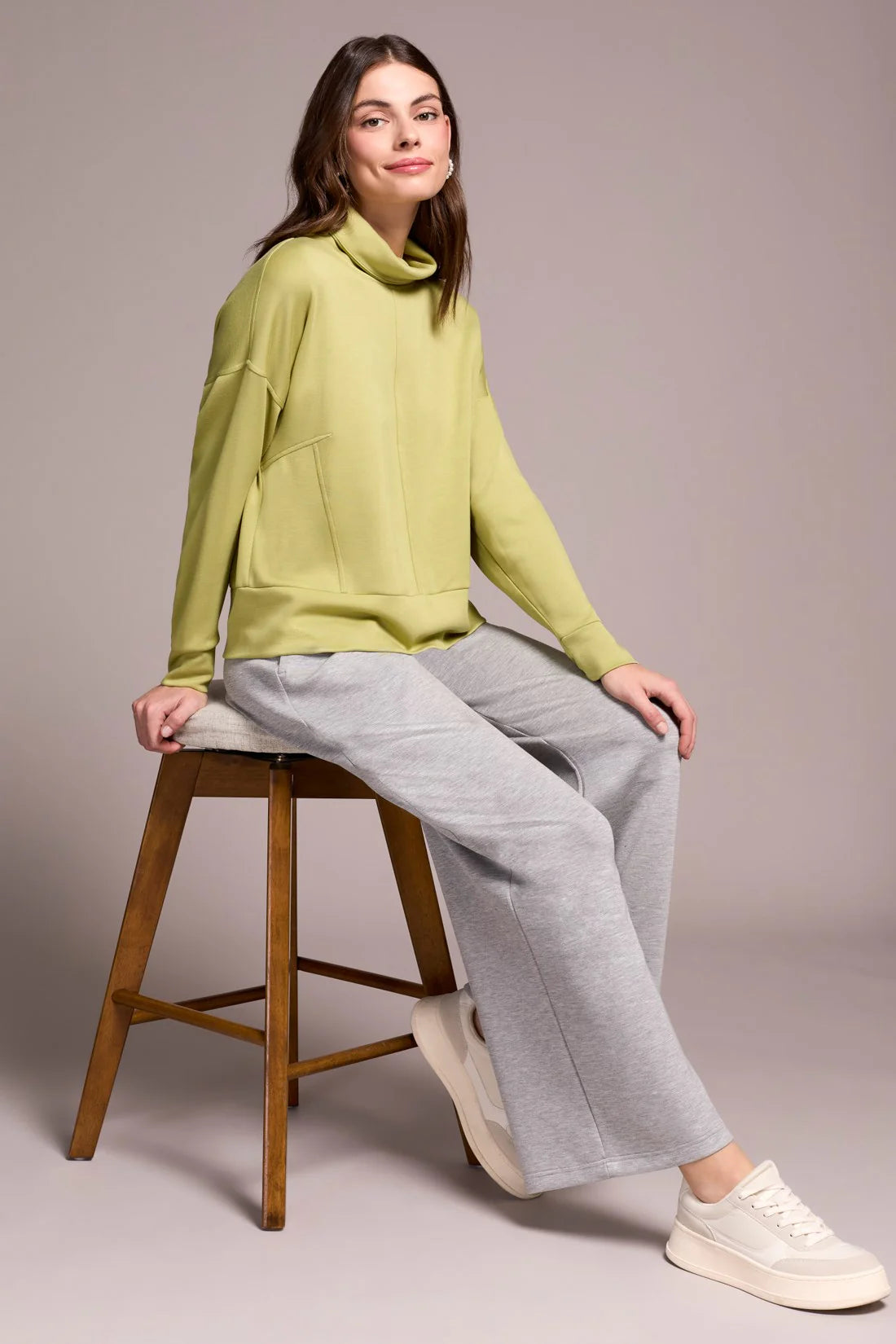 Techno Lux Drop Shoulder Funnel Neck Knit Top