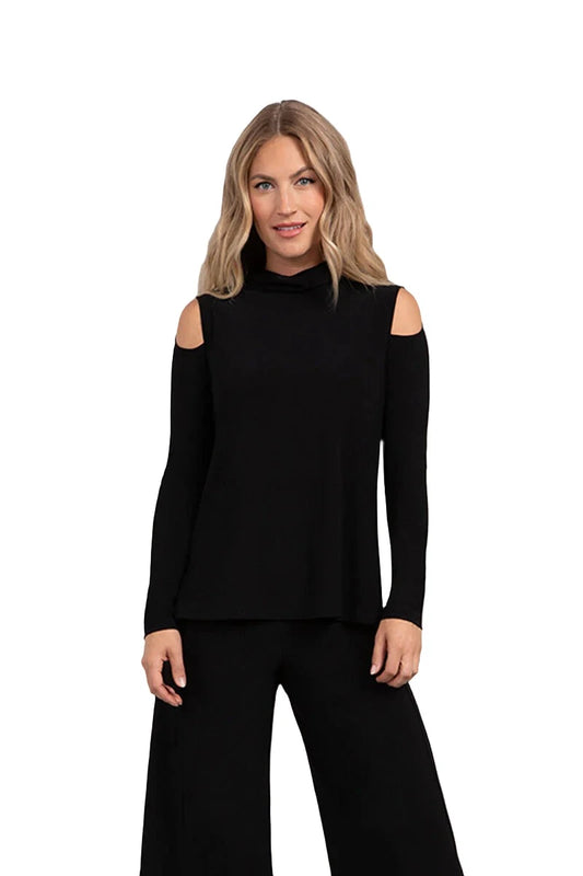 C - Turtle Neck Cut Out Shoulder Top