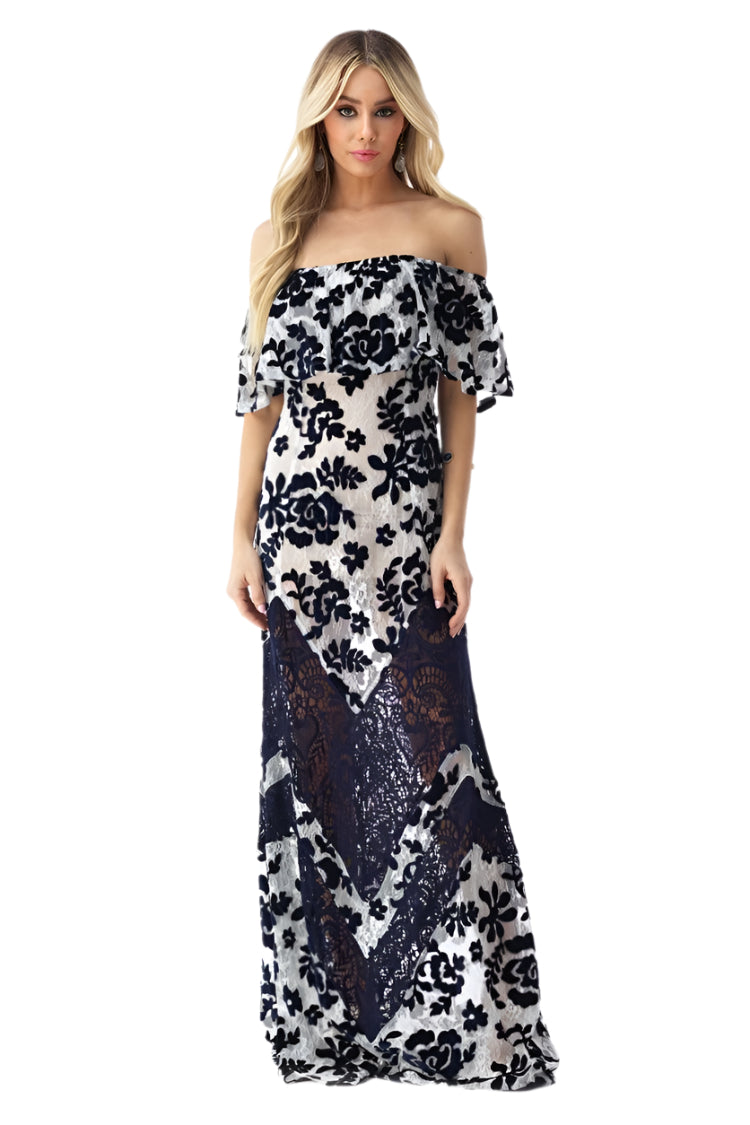 Velvet Burnout Lace Maxi Dress
