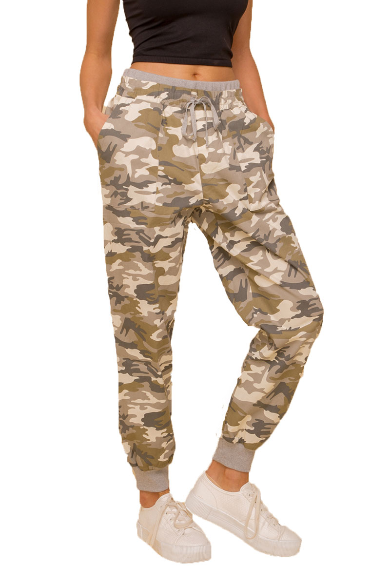 Elastic Rib Contrast Camo Joggers