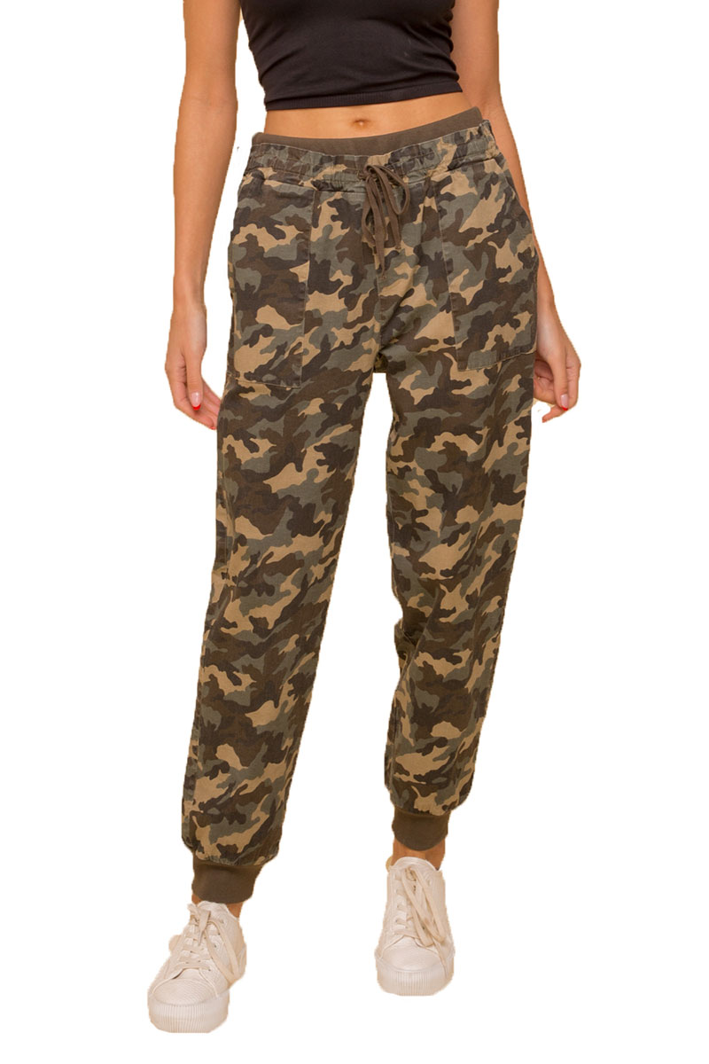 Elastic Rib Contrast Camo Joggers