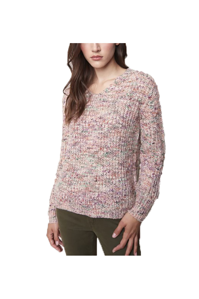 Space Dye Yarn Sweater with V neck and Long Sleeves