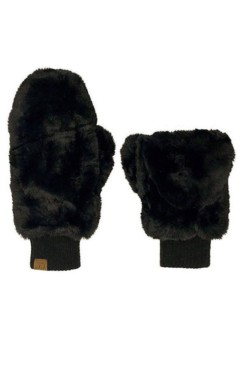 Soft Faux Fur Fuzzy Lined Flip Up Down Top Fingerless Mitten Gloves