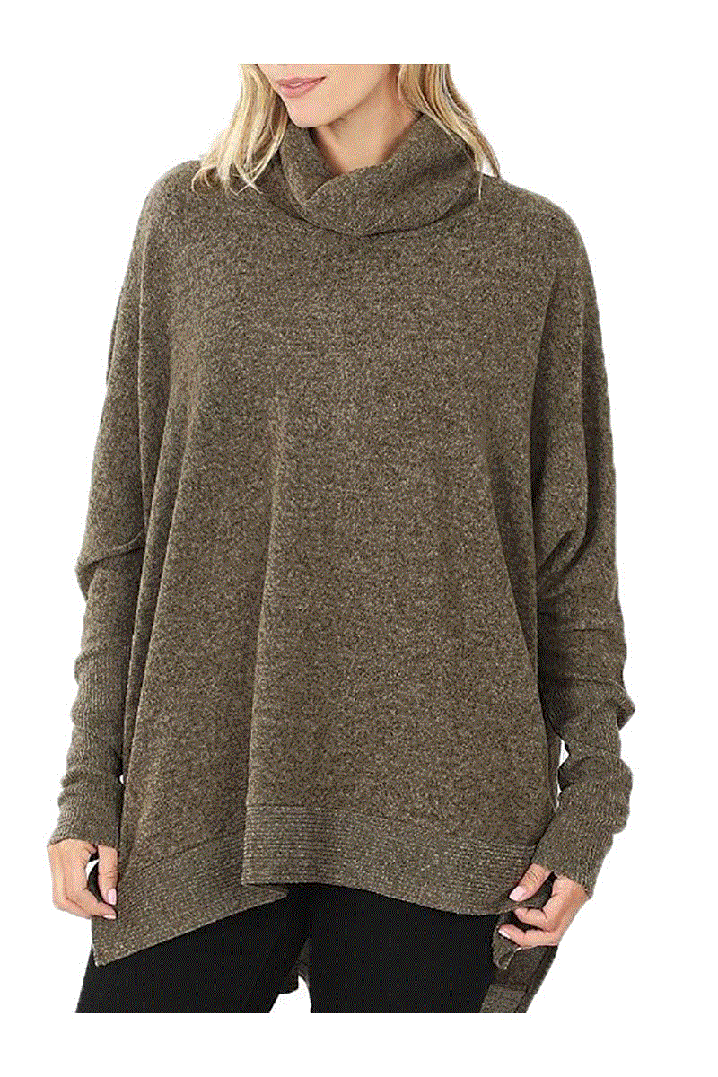 Brushed Melange Oversize Cowl Neck Sweater