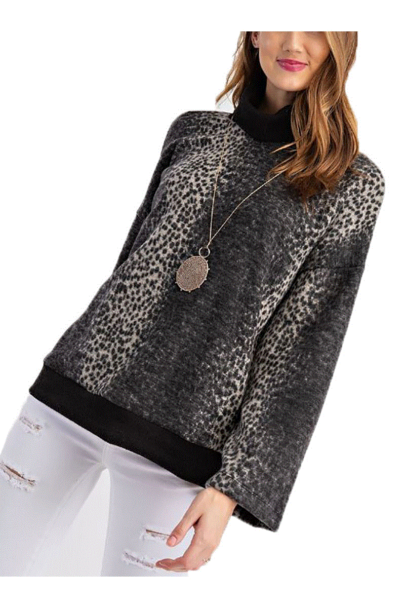 Brushed Abstract Animal Printed Long Sleeve Top