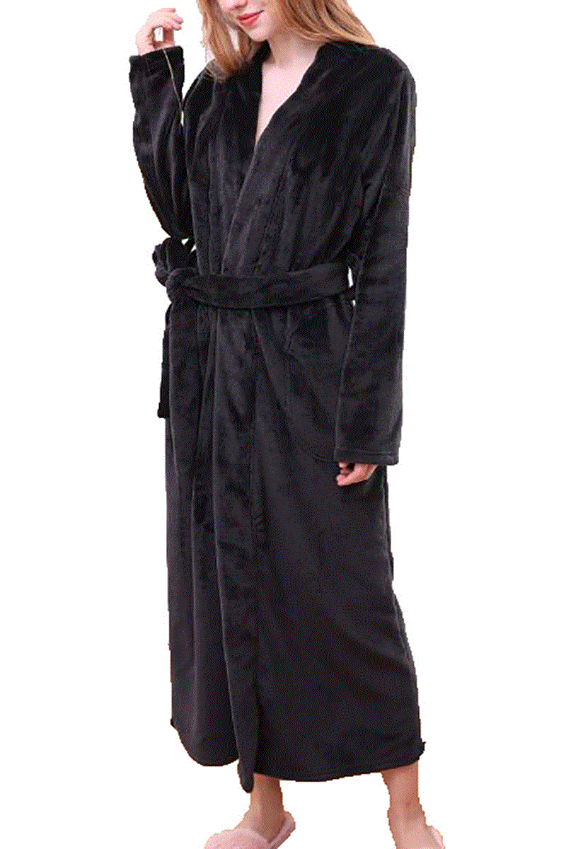 Relaxed Fit Maxi Length Soft Robe with Waist Tie