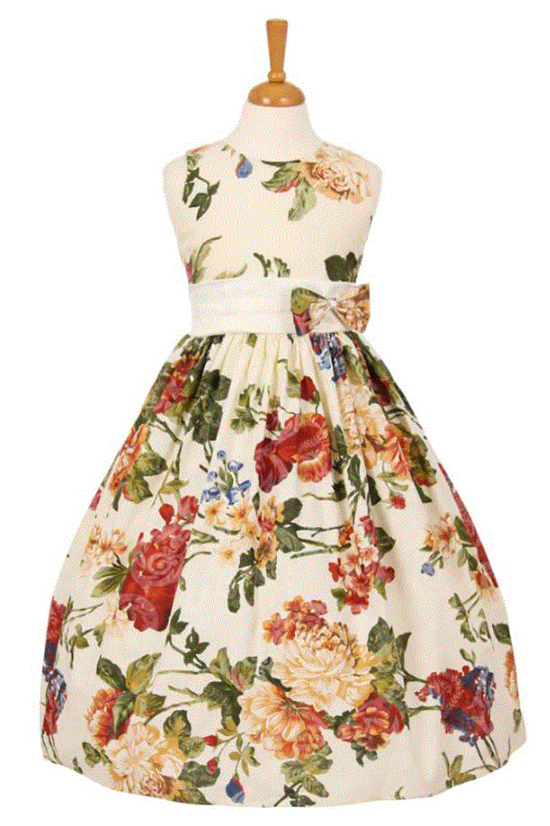 Little Girls Flower Print Sleeveless Dress