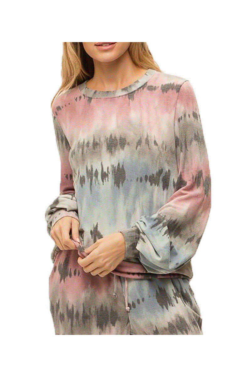 Tie Dye Balloon Sleeves Terry Pullover