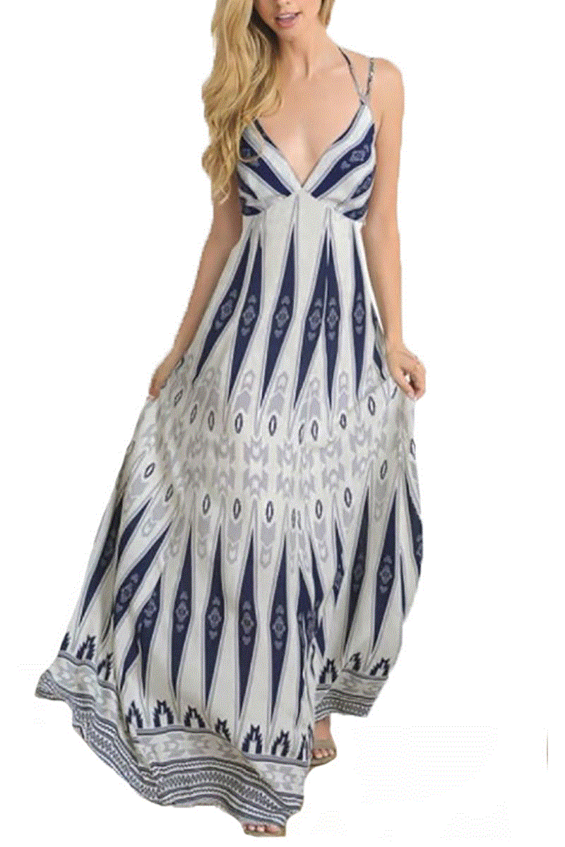 Long Maxi Dress with Art Deco Pattern