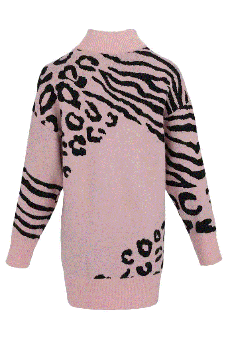 High Collar Leopard Print Sweater