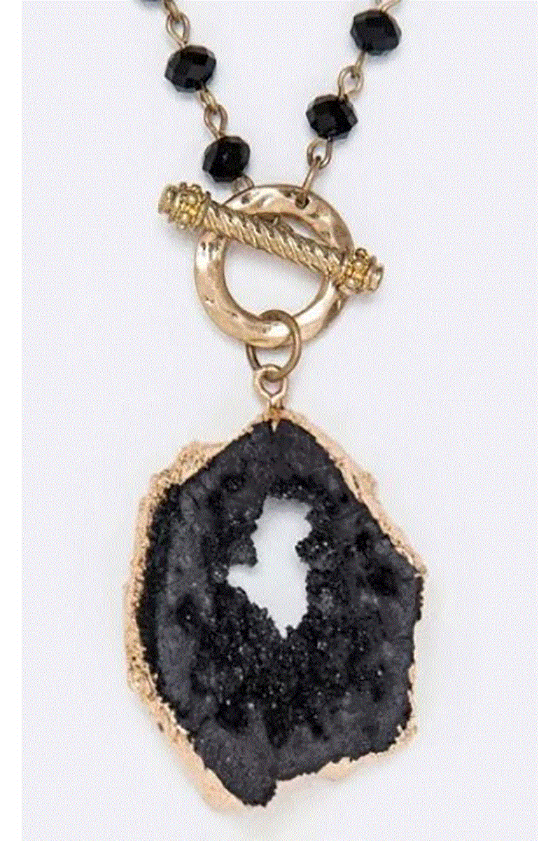 Semi Precious Stone Slice Pendant Necklace