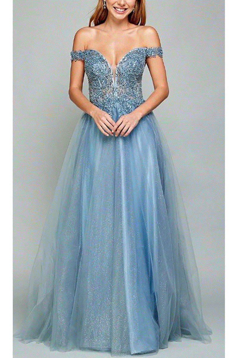 Embellished Top Off Shoulder A-Line Prom Dress