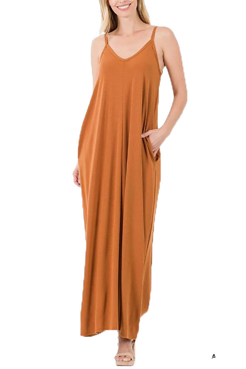 V-Neck Cami Maxi Dress with Pockets