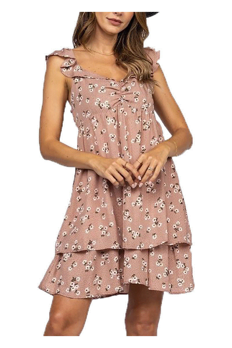 Floral Layered Dress with Ruffle Strap