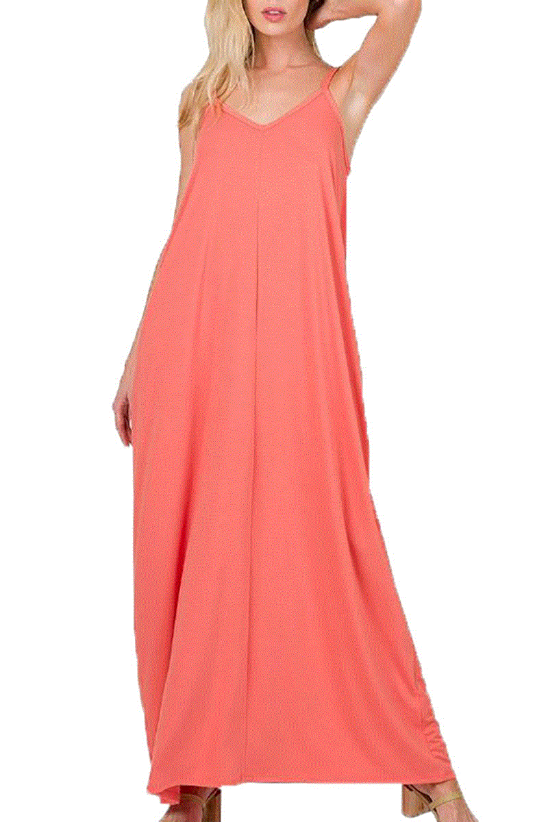 V-Neck Cami Maxi Dress with Pockets