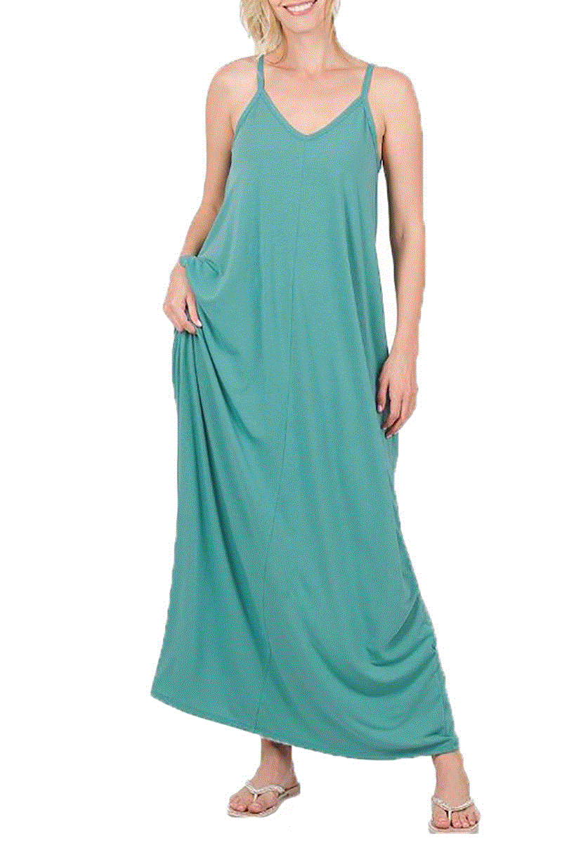 V-Neck Cami Maxi Dress with Pockets