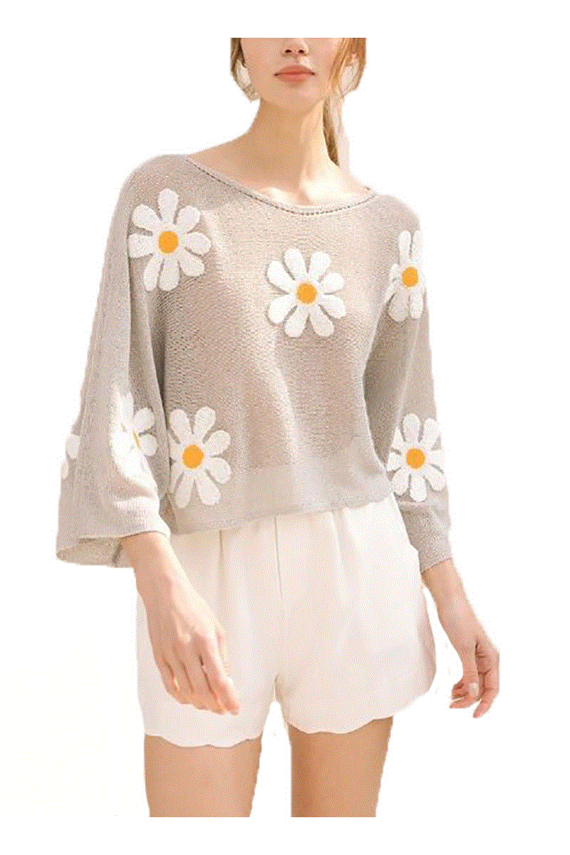 Oversized 3-D Daisy Knit Sweater