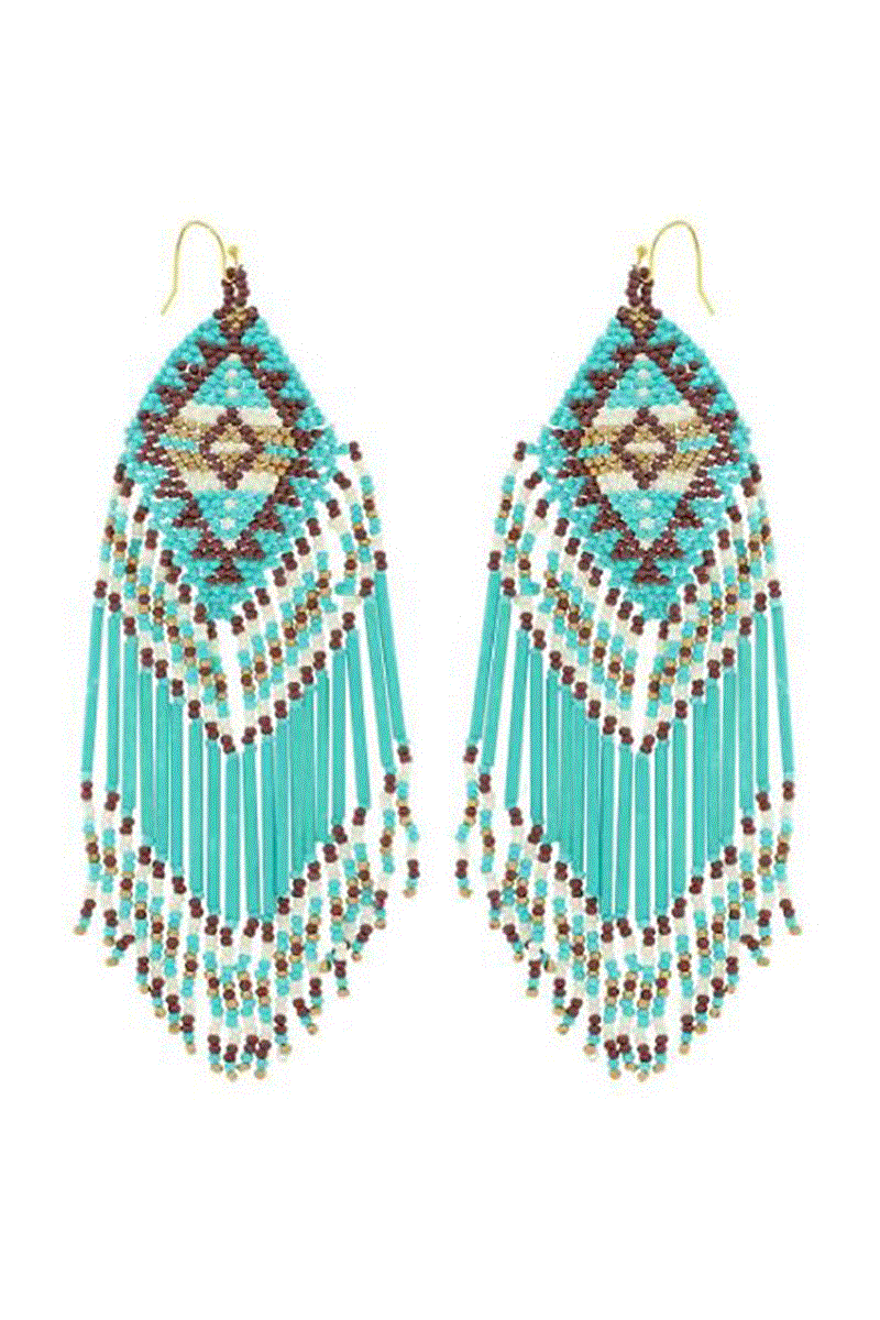 Seed Bead Waterfall Fringe Drop Earrings