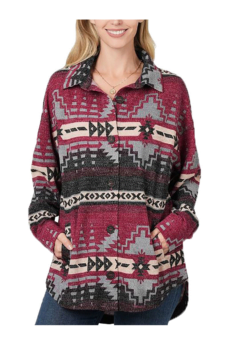 Jacquard Aztec Oversized Shacket with Pockets