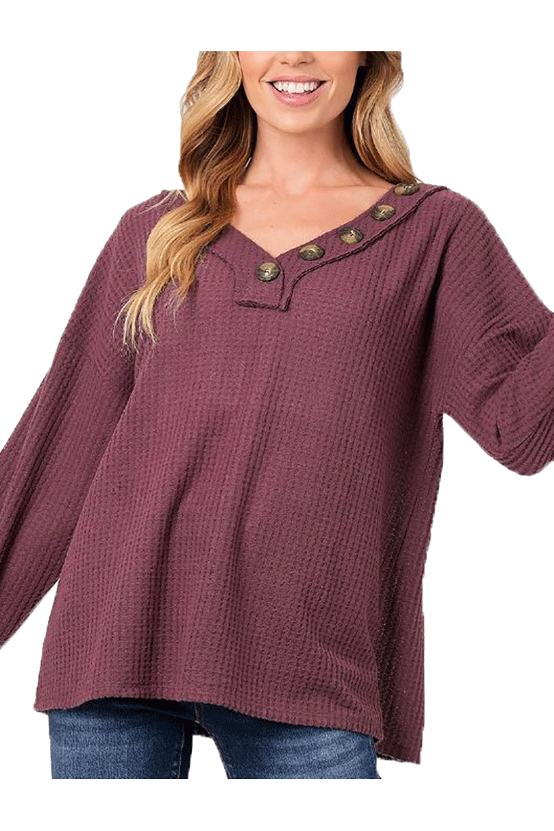 Brushed Waffle V-Neck Sweater