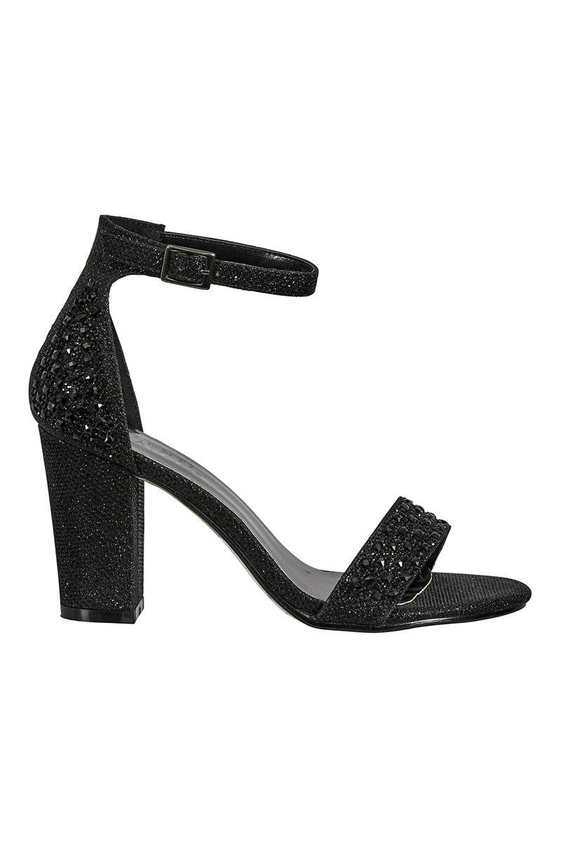 Open Toe Single Band Rhinestone Ankle Strap Block Heel Sandal