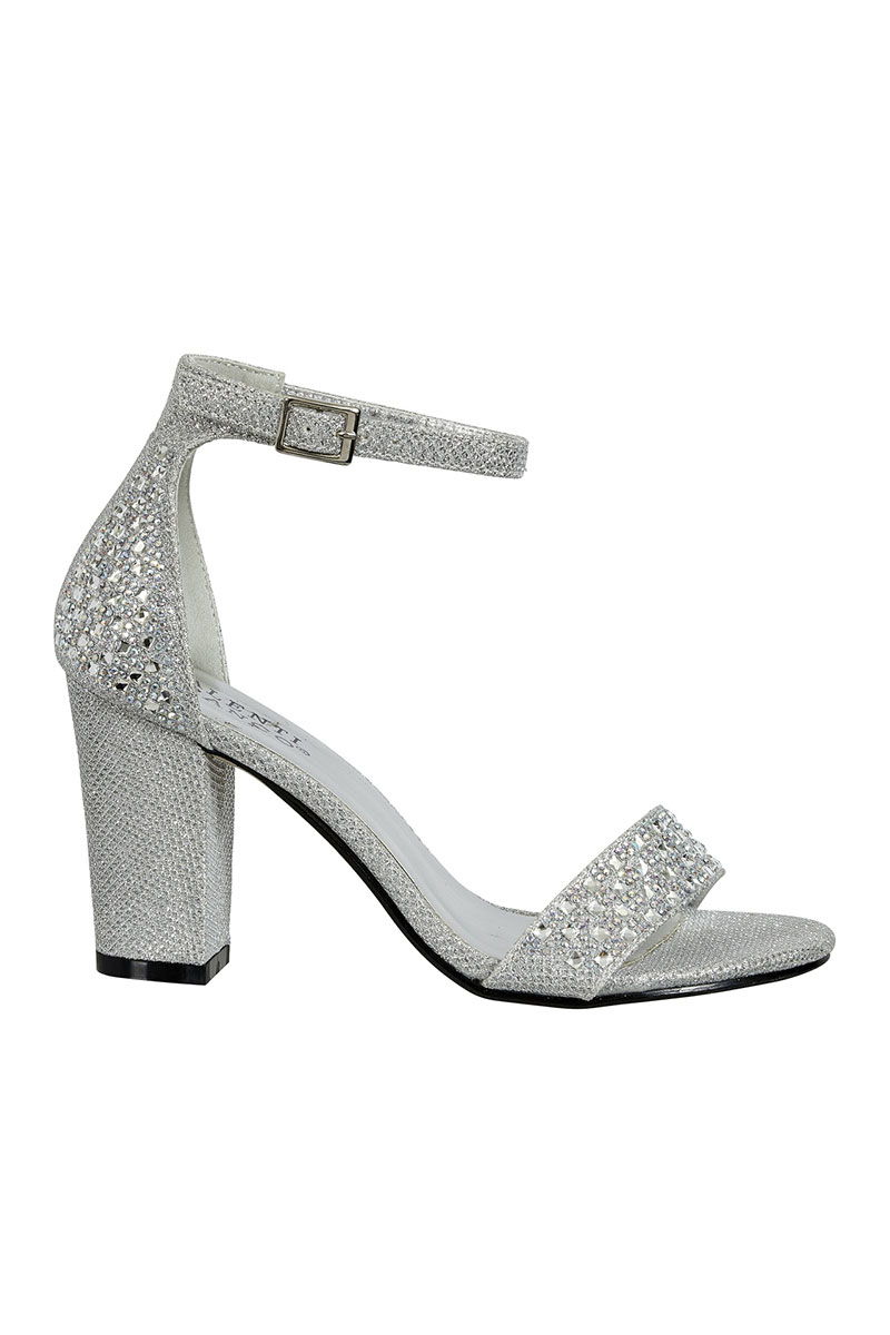 Open Toe Single Band Rhinestone Ankle Strap Block Heel Sandal