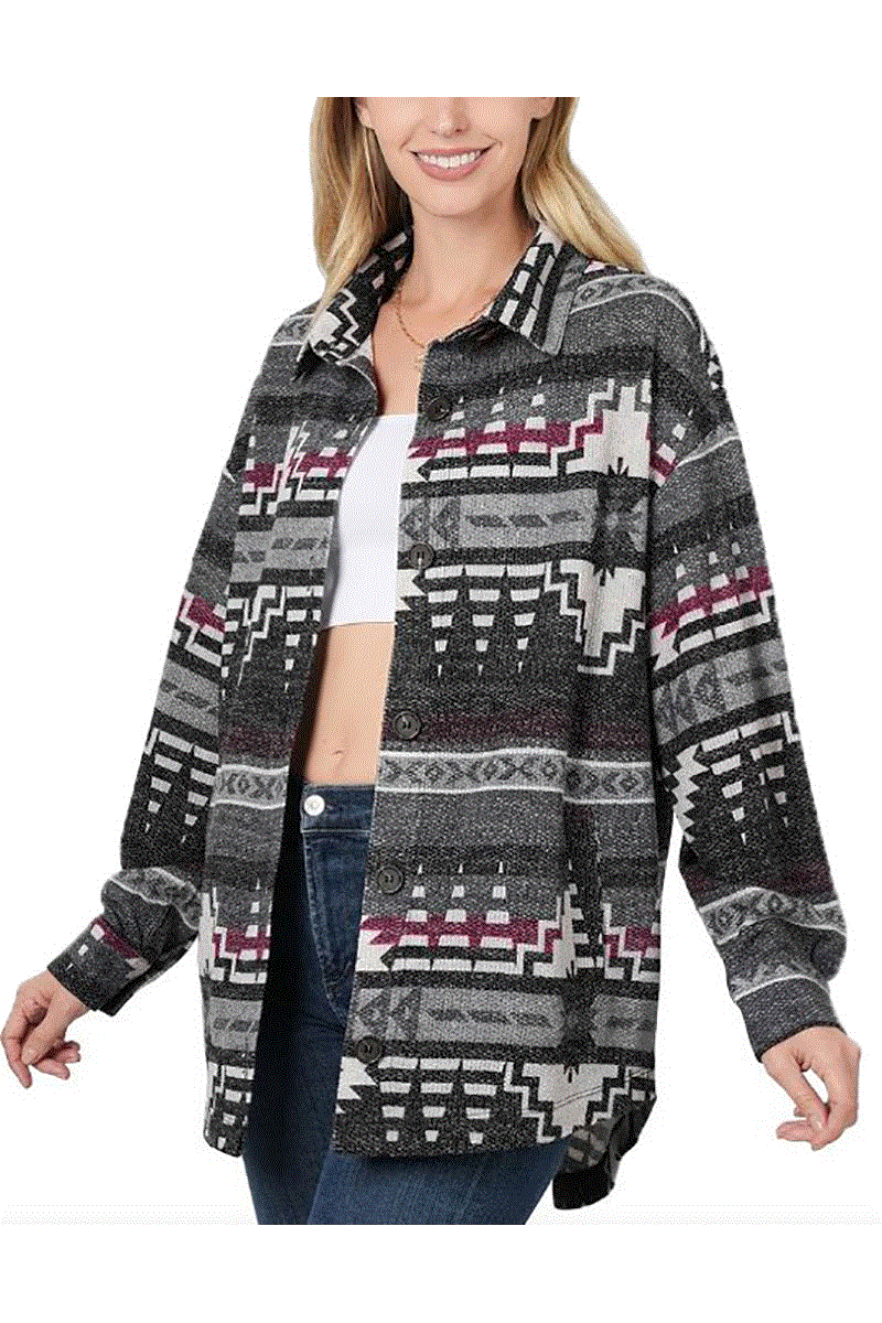 Jacquard Aztec Oversized Shacket with Pockets