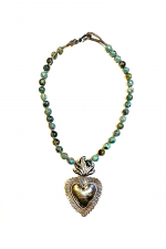 Turquoise Beaded Choker with Silver Heart Pendant