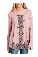 Sand Washed Long Sleeve Top with Stone
