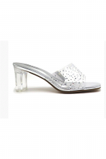 Open Toe Clear Heeled Pump with Rhinestones