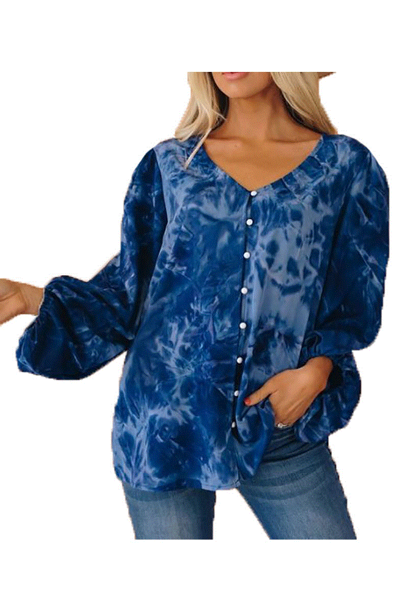 Balloon Sleeved Blouse with Tie Dye Wash