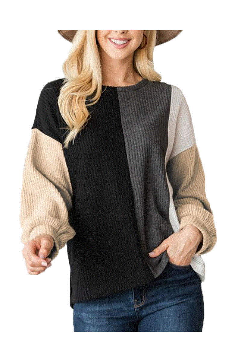 Color Block Waffle Textured Top