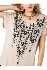 Short Sleeve Laser Cut Top with Stone Detail