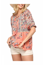Floral and Symmetric Prints Mixed Tunic with Tassel Tie