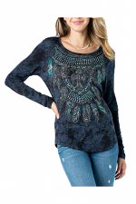 Laser Cut Long Sleeve Top with Feathers