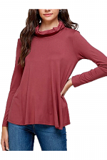 Long Sleeve Cowl Neck Top with Face Covering Option